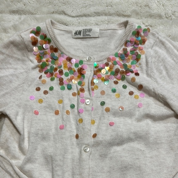 NWOT H&M Cream Cardigan with Colorful Sequins 5t/6 - Picture 2 of 3